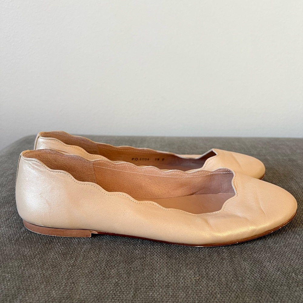 Scalloped Edge Jigsaw Panna Cotta Leather Ballet Flats SZ9.5